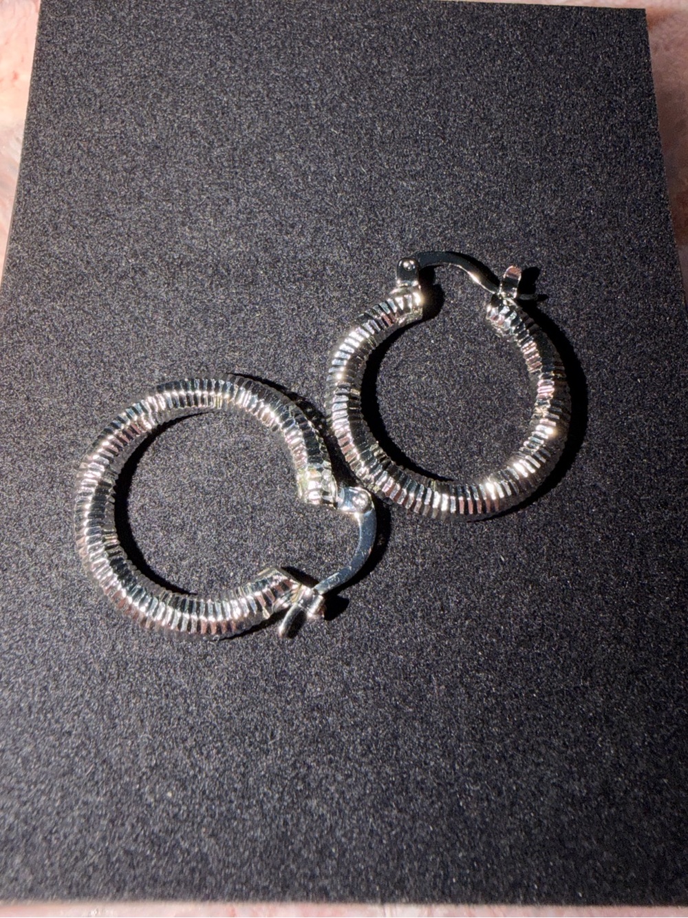 Sterling Silver Ribbed Hoop Earrings